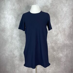 Eileen Fisher Stretch Crepe Side Zipper Navy Blue Short Sleeve Dress S Petite